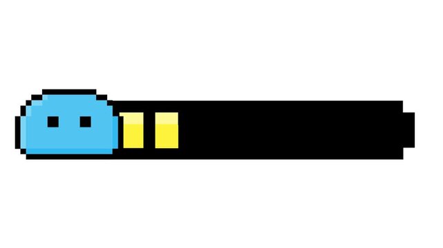 Retro pixel art game UI element featuring a cute blue slime creature and a dark progress bar, perfect for fantasy RPGs and digital interfaces