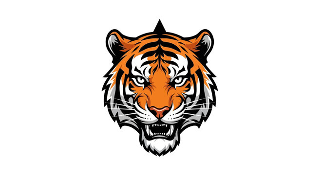 Fierce tiger head with orange stripes and intense stare vector art