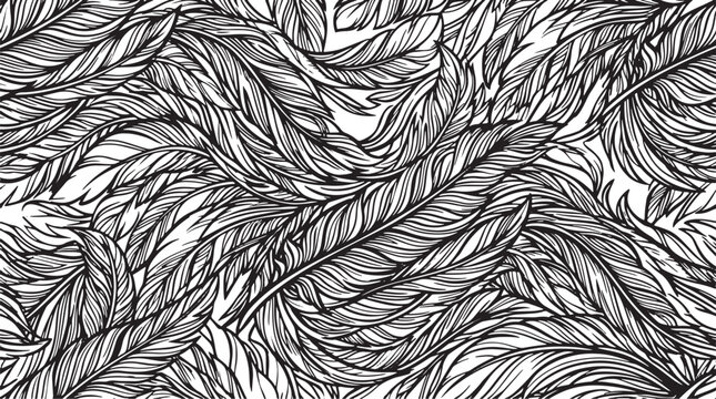 Seamless feather pattern with intricate black and white linework