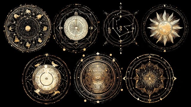 Vedic Astrology. Mystical Universe: Sacred Geometry and Constellation with Celestial Signs.
