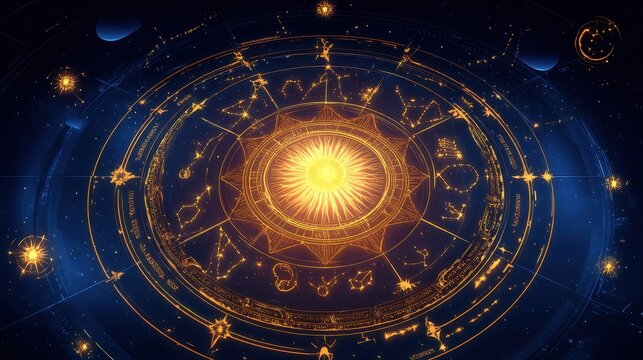Vedic Astrology. Mystical Universe: Sacred Geometry and Constellation with Celestial Signs.
