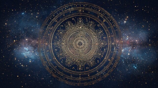 Vedic Astrology. Mystical Universe: Sacred Geometry and Constellation with Celestial Signs.