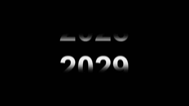 Animation of years counter spinning from 2010 to 2030, smooth transition, retro to modern timeline effect, useful for history, decades or time progression concepts 4k video