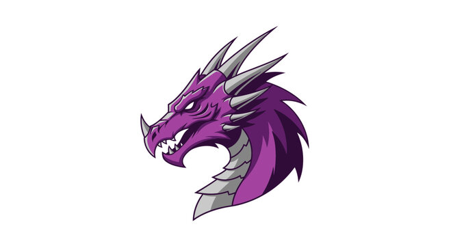 Majestic purple dragon head profile illustration fantasy creature