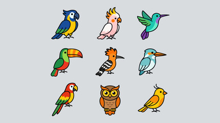 Collection of diverse cartoon birds © Soraa