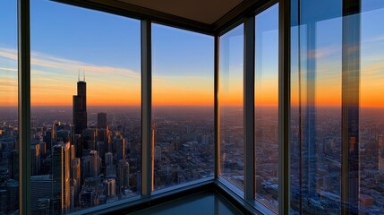 Fototapeta premium Sweeping urban vista from a high vantage point at sunrise