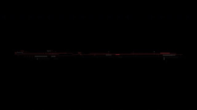 Minimalist geometric composition with abstract black and red line elements.