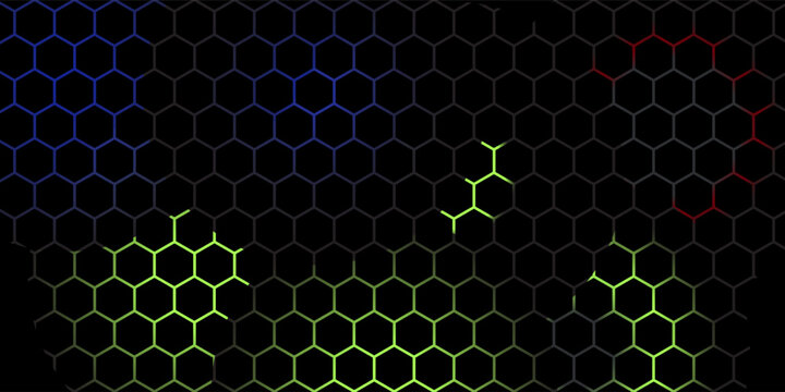 Hexagonal cyberspace green background. Hexagon grid tech pattern.