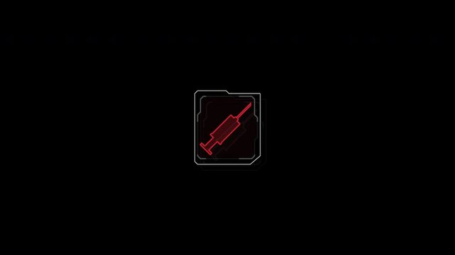 Minimalist Glowing Red Syringe Icon Animation on Dark Background.