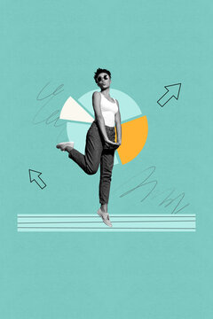 Exclusive artwork banner creative collage of happy businesswoman businessman stand diagram icon development progress gears