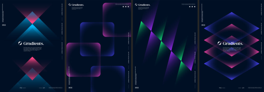 Futuristic posters collection with geometric gradient shapes composition.
