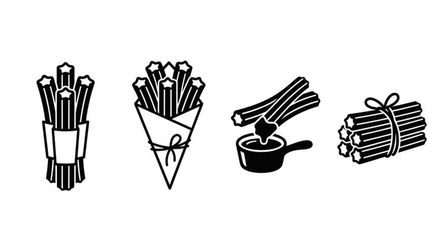 Churro bundles and individual pieces with chocolate dip.