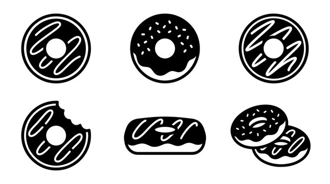 Assorted donut icons featuring long john and bite styles