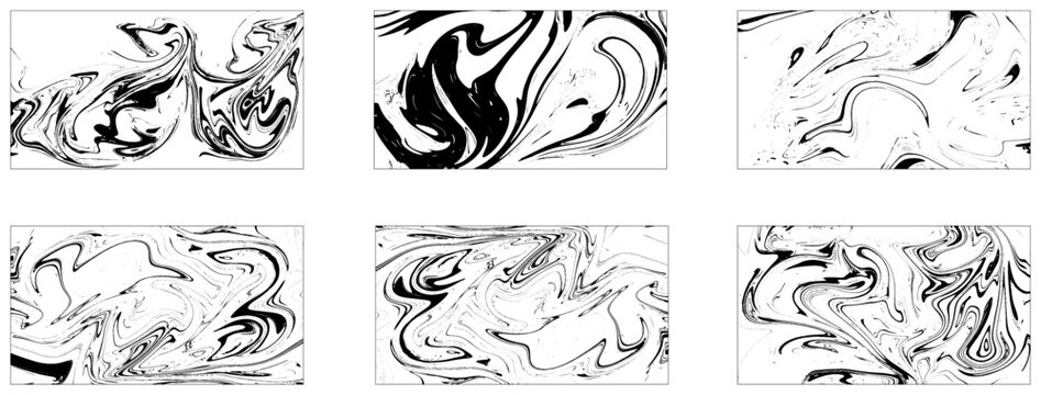 Collection of 6 black and white ebru texture.