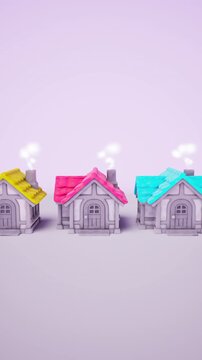 Three Colorful Miniature 3D Houses in a Row for Diversity Concept