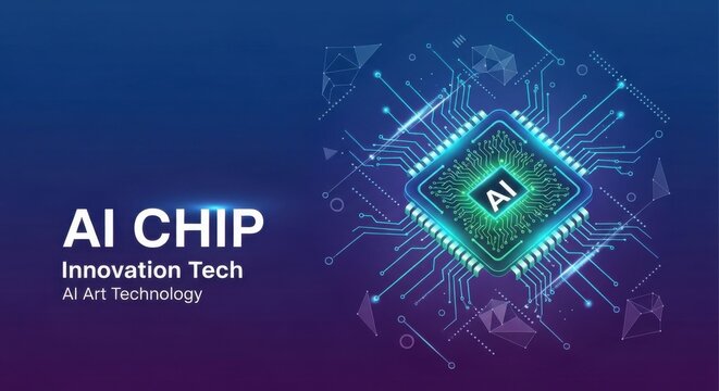 AI chip microprocessor with circuit board background