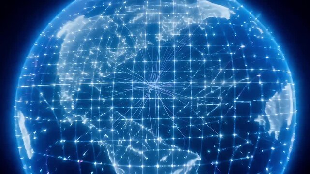 E-learning connectivity with glowing fiber optic threads weaving a global network grid 4k