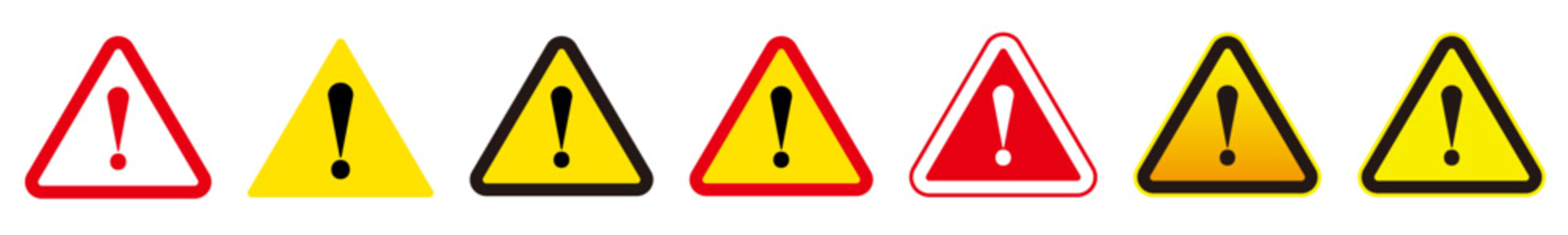 Warning and Caution Exclamation Mark Icon Set (Triangle Hazard Sign Variations with Red and Yellow Color Schemes for Web, Safety, and Notice Design Vector)