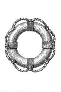 Lifebuoy ring engraving sketch detailed vintage marine safety flotation device illustration art