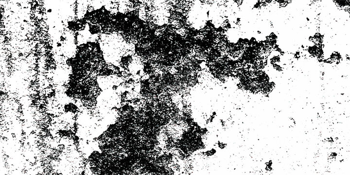 Black and white Dust overlay distress grungy effect paint, dirt overlay or screen effect white dust and scratches on a black background. Old, textured black grunge pattern design with an ink splash. 