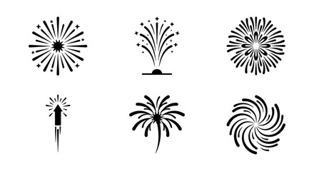 Celebration Fireworks Icons, Festive Explosions Vector Set, Party Pyrotechnics Graphics © AMINURISLAM