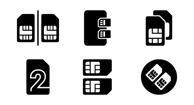 SIM Card Icons, Mobile Network Technology, Dual SIM Vector Graphics, Cellular Connectivity