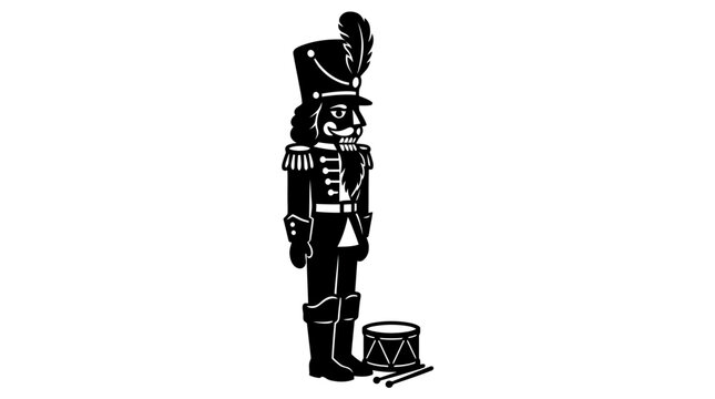Vector toy soldier, cartoon nutcracker, black and white illustration, standing character