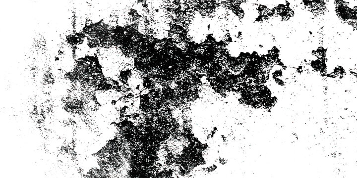 Black and white Dust overlay distress grungy effect paint, dirt overlay or screen effect white dust and scratches on a black background. Old, textured black grunge pattern design with an ink splash. 