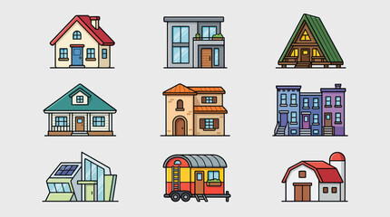 Fototapeta premium Collection of diverse house illustrations
