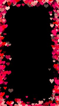 valentines day red hearts shapes border frame isolated alpha channel animation, love and romantic valentine vertical social media overlay motion design element