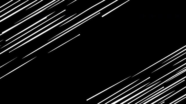 Comic speed lines forming diagonal borders with an empty center on black background, dynamic frame effect for text or character placement. Seamless loop 2d animation fast wind or energy.