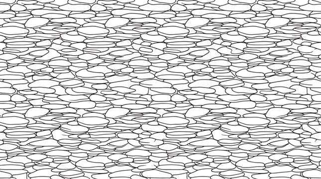 Seamless pebble stone pattern outline drawing for architectural texture background or decorative surface design vector illustration
