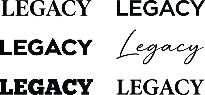 Simple elegant Legacy typography logo silhouette collection, modern corporate brand name vector, minimalist legacy wordmark symbols, luxury fashion and heritage branding icons isolated