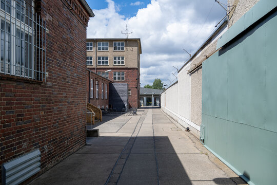 Passage between prison walls at Berlin Hohenschonhausen Memorial