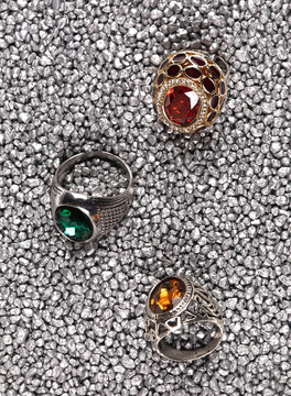 jewelry rings isolated on silver sand