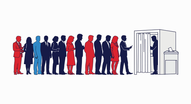 People line up to vote with finger ink ballot box illustration