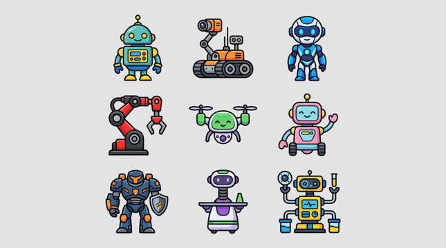 Collection of diverse robot illustrations