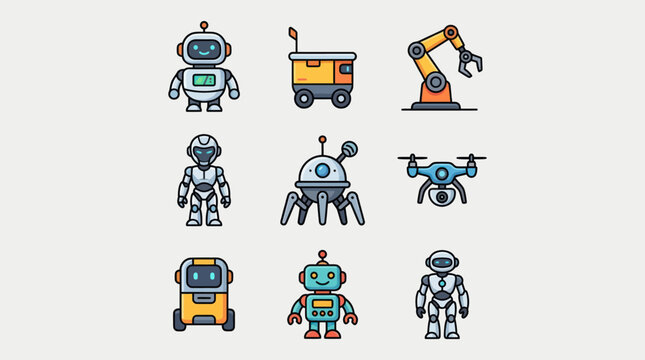 Collection of diverse robotic illustrations