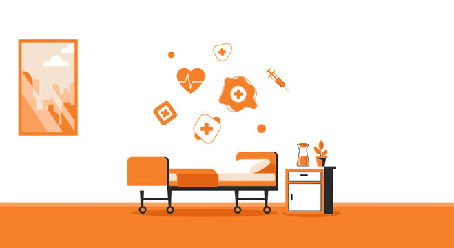 Hospital Room Visualization, Illustration Depicting Modern Healthcare and Medicine, Clinical Setting