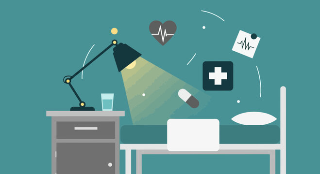 Hospital Room Visualization, With Medical Symbols, and Patient Wellbeing Concept