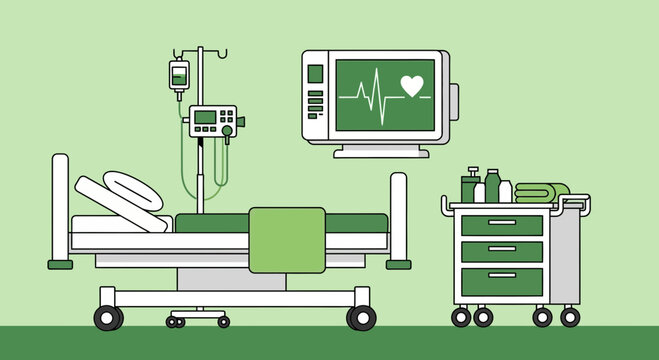 Hospital Room With A Bed And Medical Devices Flat Vector Illustration Design