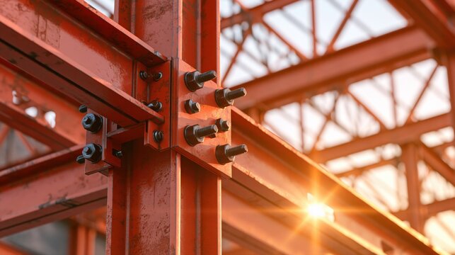Structural steel connection with bolted beam assembly for industrial construction and engineering