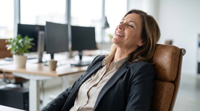 Relaxed Businesswoman Enjoying Office Break