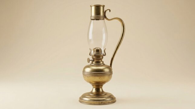 Antique brass kerosene lamp with glass chimney