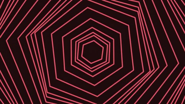 Abstract background featuring concentric pink hexagon lines on a dark black surface.