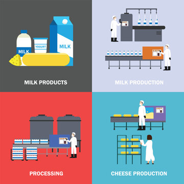 Dairy and Cheese Production Industrial Processing 2d flat vector illustration
