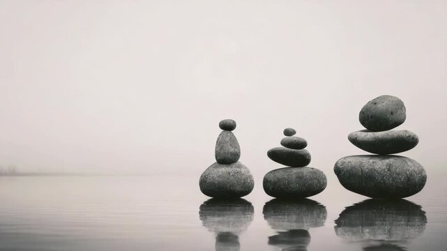 Meditational rocks floating on lake water.