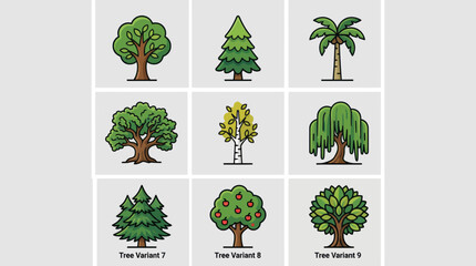 Collection of diverse tree illustrations © Simon