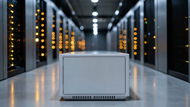 Cool Gray Modular Edge Computing Cabinet with a Soft Blue Bokeh Light Orbs