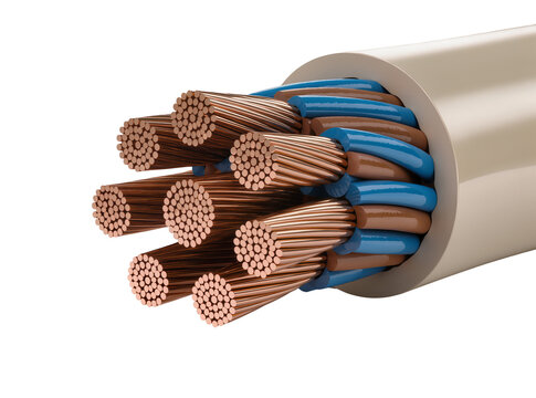 Isolated detailed cross-section of a multi-core electric power cable with copper conductors